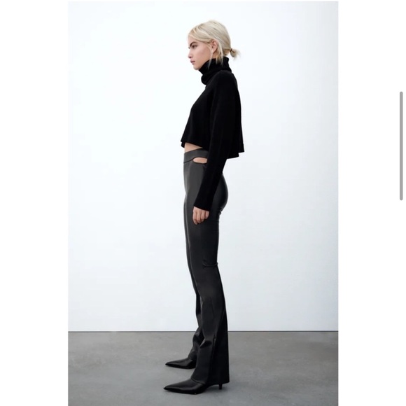Zara Cut Out Faux Leather Flare Pants - Picture 4 of 10